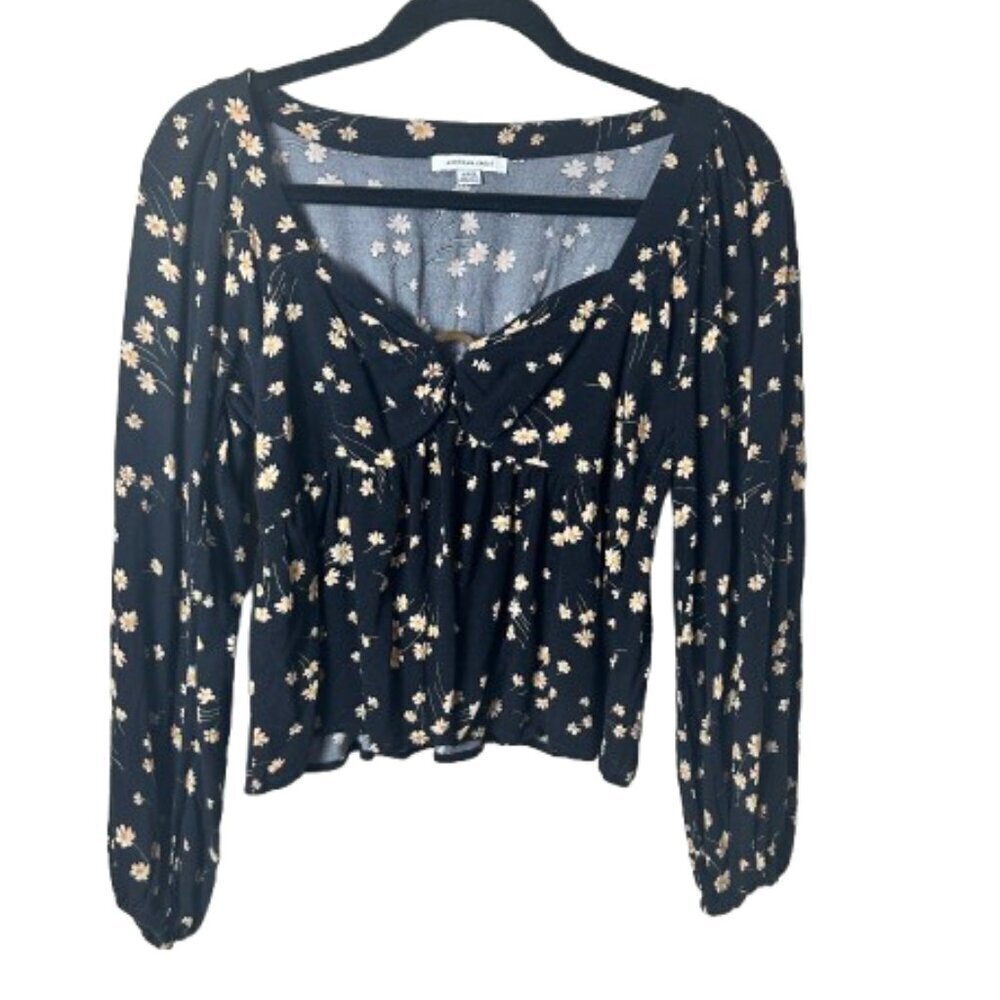 AMERICAN EAGLE Cropped Balloon Sleeve Ring Detail Crop Top Size Small Floral